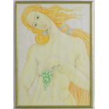 A 20thC mixed media depicting a female nude with grapes. Approx. 22 1/2" x 16" Please Note - we do