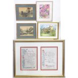 Five assorted watercolours, to include Corner House, Little Rissington, by Susan E. C. Birtwistle,