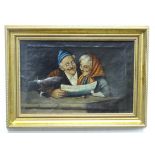 A 19thC Italian oil on canvas, Good News, an elderly couple reading a letter. In the manner of