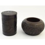 Ethnographic / Native / Tribal: A carved wooden pot and bowl. Pot approx. 4 1/2" high (2) Please
