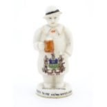 A Carlton China crested ware model of a Yorkshireman, bearing the crest of Sheffield and marked to