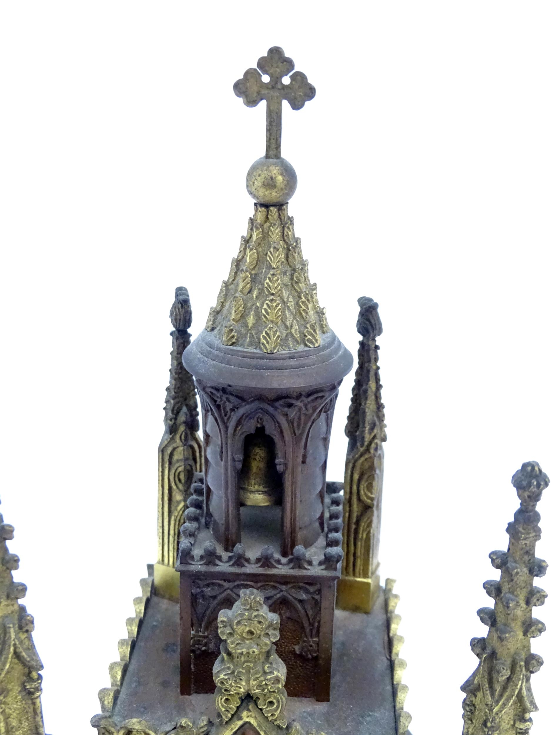 A French cathedral clock of gothic architectural design with ormolu mounts, having pointed finials - Image 7 of 16