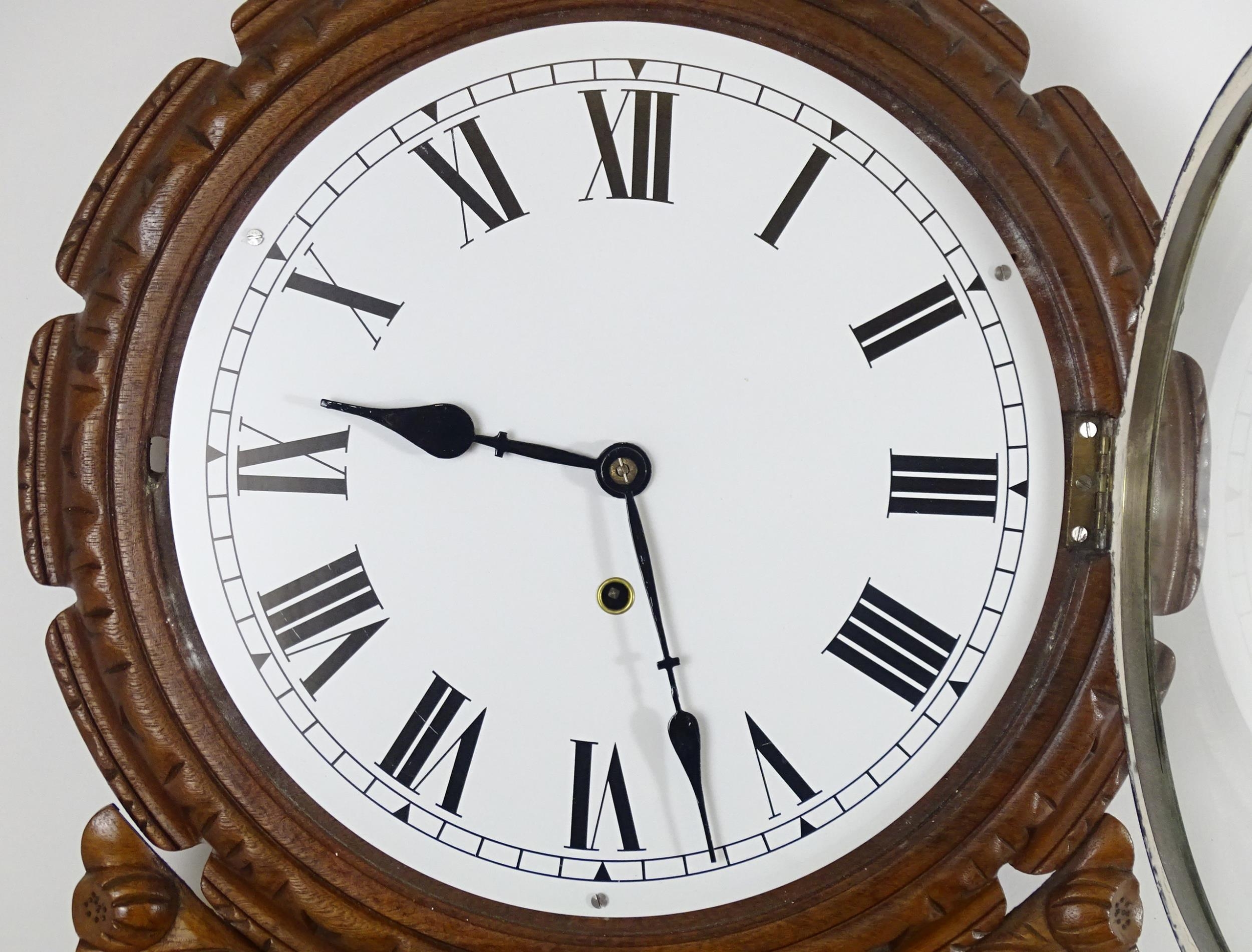 A 20thC drop dial wall clock. Dial approx 12" diameter. Approx. 22 1/2" long overall Please Note - - Image 9 of 9