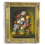 Wenzel Adam Rudorfer (b. 1935), Oil on canvas, A still life study of flowers in a glass vase. Signed