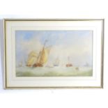 Early 20th century, Marine School, Watercolour, A seascape with tall ships / clippers flying the