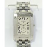 A Longines stainless steel Dolce Vita wristwatch. The rectangular dial with Roman numerals and