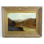 Late 19th / early 20th century, Oil on canvas, A Scottish loch scene with a man fishing and