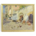 Ernest Goutierrez, 20th century, Oil on canvas, A Spanish street scene in Segovia with market
