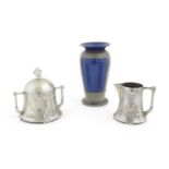 Decorative metalware : A WMF Jugendstil twin handled lidded sugar bowl and milk jug with Art Nouveau