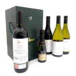 Wine : Four assorted bottles of 750ml Harrods wine, together with a half bottle of Harrods