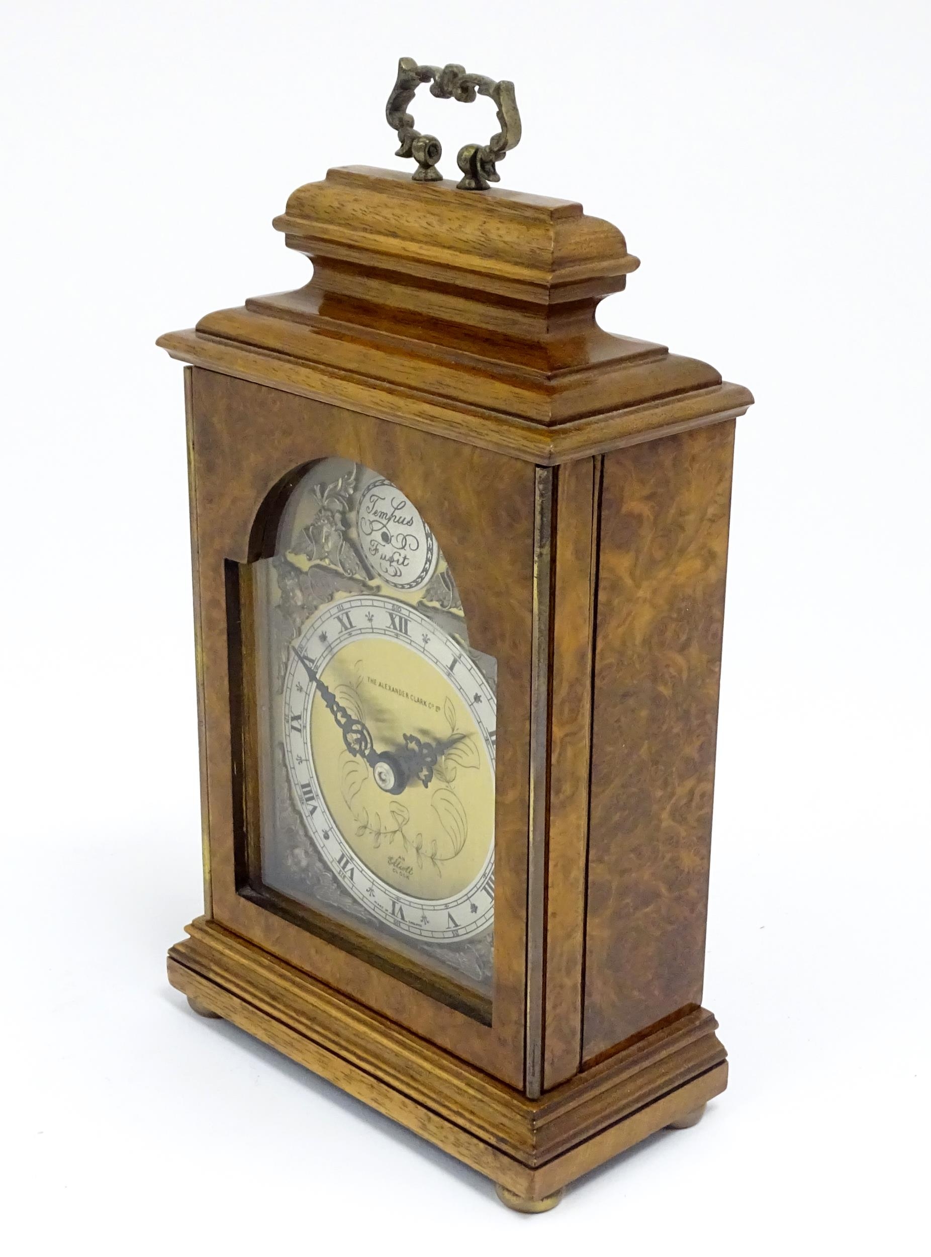 A 20thC walnut and burr walnut 'Elliot clock', the brass dial signed Alexander Clark Co Ltd and with - Image 4 of 10