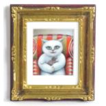 Lida Brychta (b. 1931), Oil on card, Cats Love. Signed and dated 1986 lower. Approx. 4 1/2" x 4"