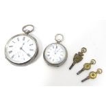 A Victorian silver cased pocket watch, the enamel dial with subsidiary seconds dial. Together with a