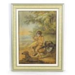 19th century, English School, Watercolour, A landscape scene with a shepherd boy and his dog, with