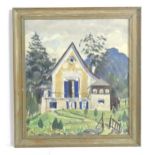 20th century, Oil on canvas, An Alpine chapel with quatrefoil window. Stamped verso Newman Soho