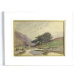 Edward Barnard Lintott (1875-1951), Watercolour, A river valley landscape with wooden bridge. Signed