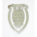 A silver bookmark modelled as an owl hallmarked Birmingham 1990, maker Harrison Brothers & Howson