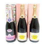 Champagne : Three 750ml bottles of champagne in gift boxes, comprising two bottles of Veuve Clicquot