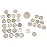 Coins : A quantity of assorted Victorian and later threepence coins, etc. (34) Please Note - we do