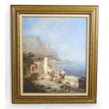 20th century, Italian School, Oil on canvas, Figures resting overlooking the Bay of Naples with