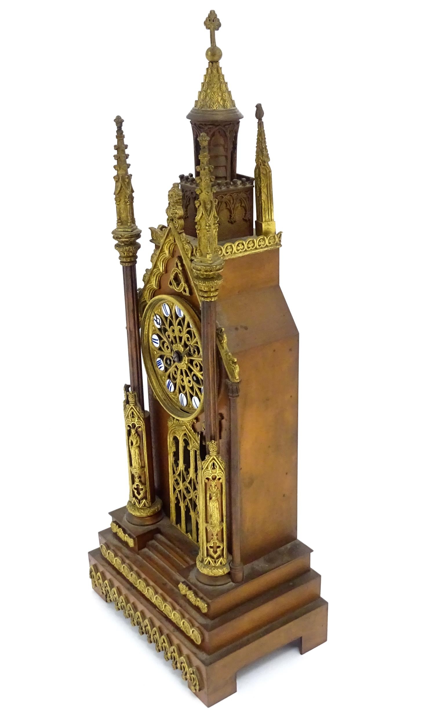 A French cathedral clock of gothic architectural design with ormolu mounts, having pointed finials - Image 5 of 16