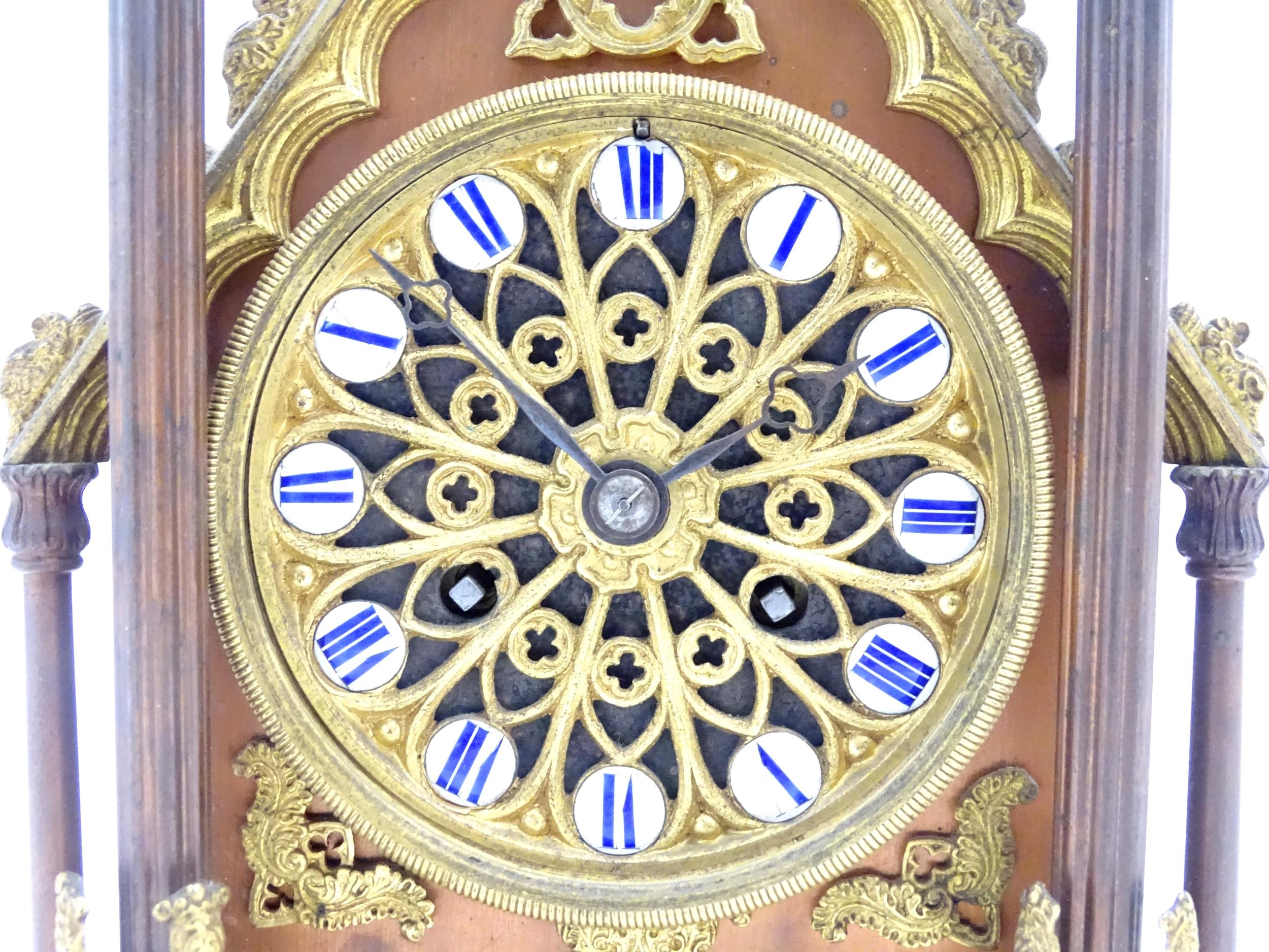 A French cathedral clock of gothic architectural design with ormolu mounts, having pointed finials - Image 6 of 16