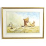 L. M. Emes, 19th century, Marine School, Watercolour, On the Medway, Sailing and fishing boats off