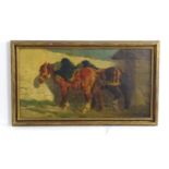 Early 20th century, Continental School, Oil on canvas, Horses at rest. Signed with initials J. V.