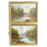 A. Maynard, 20th century, Oil on card, A pair of wooded river scenes with swans. Signed lower.