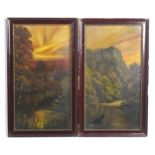Manner of Henry Boddington (1811-1865), Oil on card, A pair of sunset river landscape scenes, one