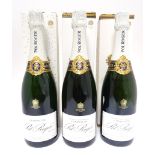 Champagne : Three 750ml bottles of champagne in gift boxes, comprising three bottles of Pol Roger (