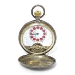 A silver Hebdomas patent 8 day hunter pocket watch, having partial circular white enamel dial with