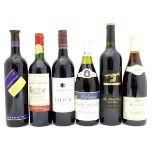 Red Wine : Six assorted 750ml bottles of red wine comprising Rosemount Estate Cabinet Merlot 2000