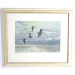 Robert Taylor, 20th century, Watercolour, Canada geese in flight. Signed lower right. Approx. 14 1/
