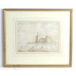 Paul Sandby, 19th century, Watercolour, Caernarvon Castle from the water with fishermen and boats