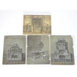 French School, Wash and gouache, Four interior / furniture designs. Titled No. 17 Cabinet Style