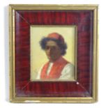 19th century, Oil on canvas laid on card, A portrait of a young North African man wearing a red