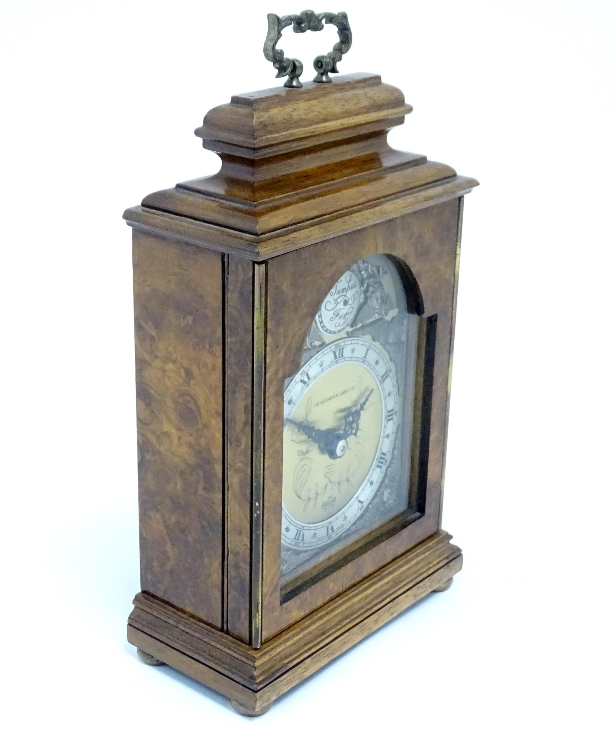 A 20thC walnut and burr walnut 'Elliot clock', the brass dial signed Alexander Clark Co Ltd and with - Image 3 of 10