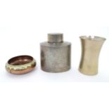 Assorted 19thC and later metalware to include an ovoid silver plate caddy with hammered