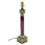 An early 20thC table light of hexagonal form with red glass column to centre. approx 18 1/2" high