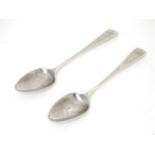 A Geo III pair of silver Old English pattern teaspoons, hallmarked London 1801, maker Thomas