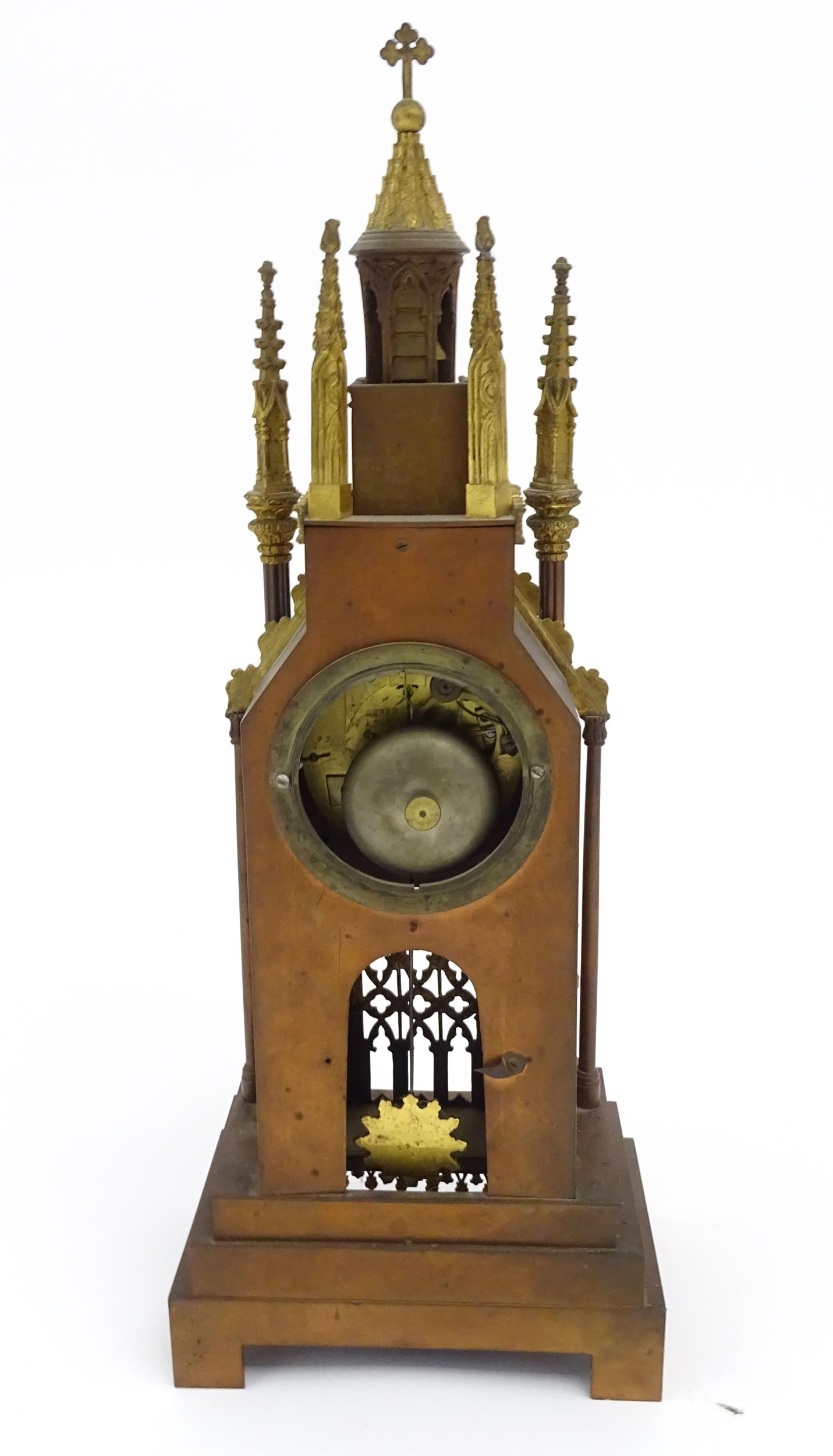 A French cathedral clock of gothic architectural design with ormolu mounts, having pointed finials - Image 13 of 16