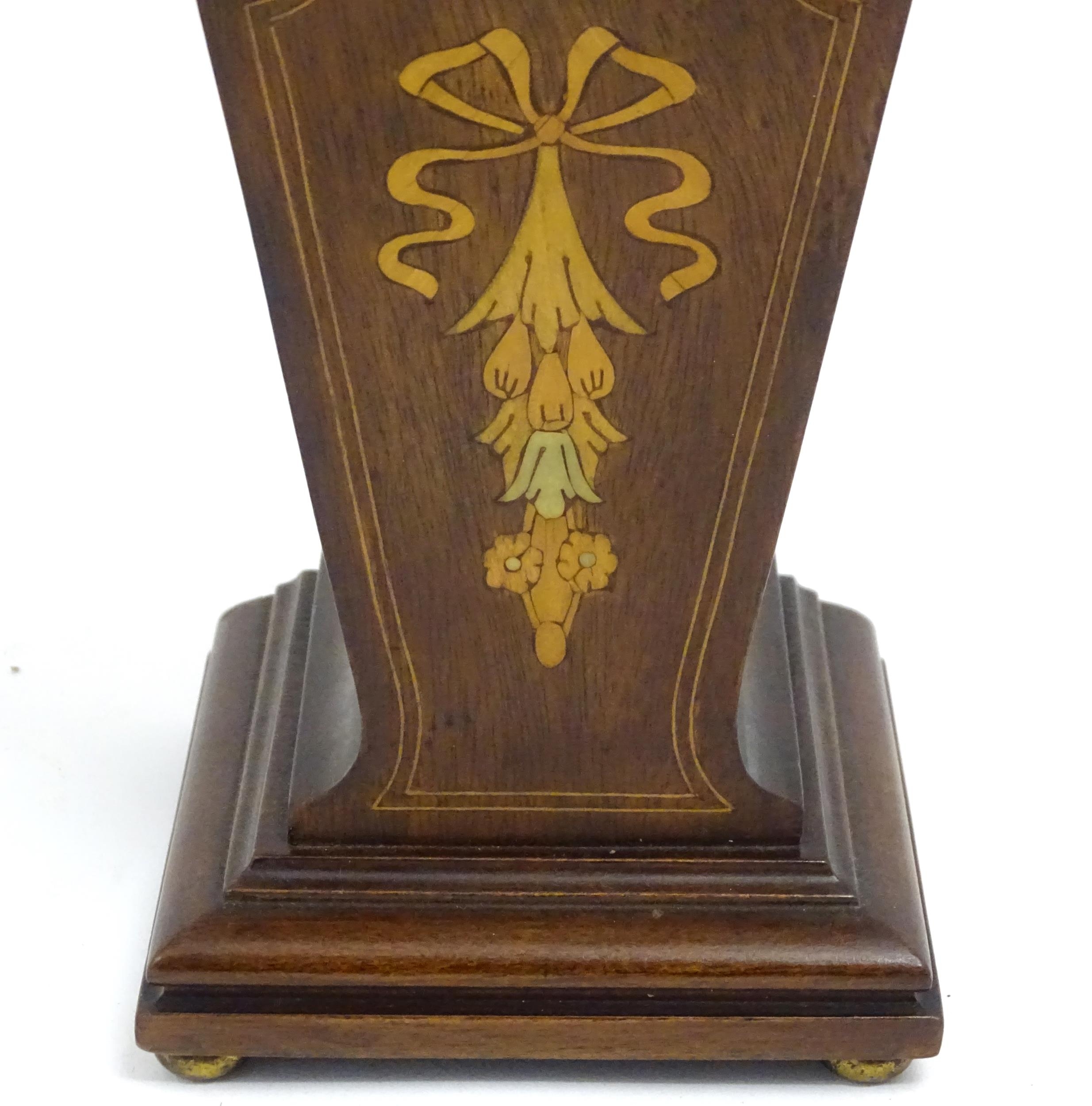 A mahogany mantle clock with inlaid detail and white enamel dial with movement by Duverdrey & - Image 6 of 9