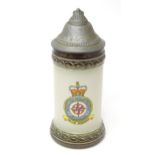 Militaria : a mid 20thC stein tankard, decorated with the insignia of RAF Gütersloh (HQ No.2 Group