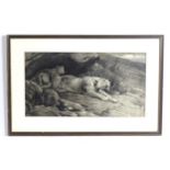 C. F. Hancock, 20th century, Ink and wash, Peril, depicting a lioness and cubs. Signed, titled and