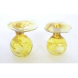 Two small Art glass vases with Vaseline style detail. Tallest approx 2" high Please Note - we do not