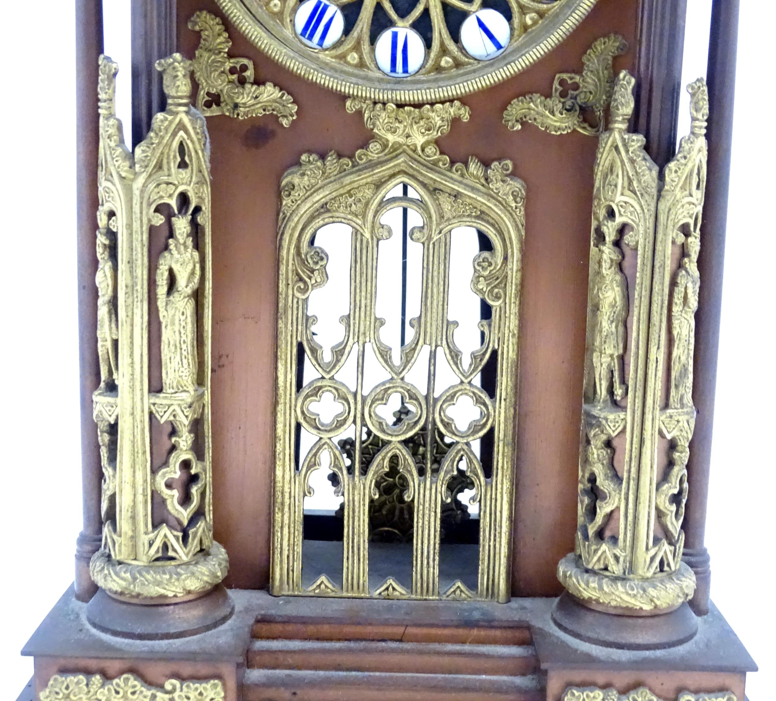 A French cathedral clock of gothic architectural design with ormolu mounts, having pointed finials - Image 8 of 16