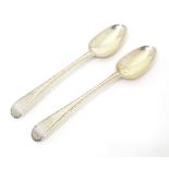 A pair of 18thC silver Old English featheredge teaspoons hallmarked London, maker Thomas & William