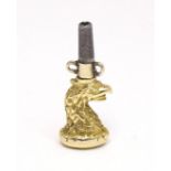 A 19thC pocket watch key unusually decorated with yellow metal eagle head to handle and green