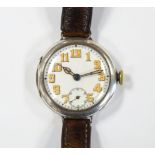 A silver Rolex trench watch hallmarked London 1916 . Hallmarked and stamped Rolex to case. The white